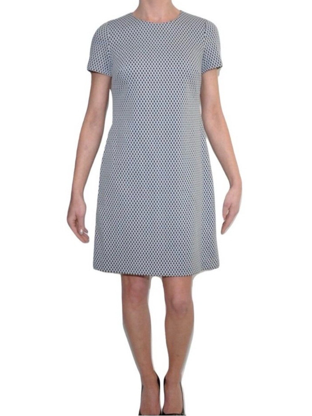 CALVIN KLEIN SHEATH DRESS GOLD ZIPPER IN BACK SHORT SLEEVES BLACK PATTERN